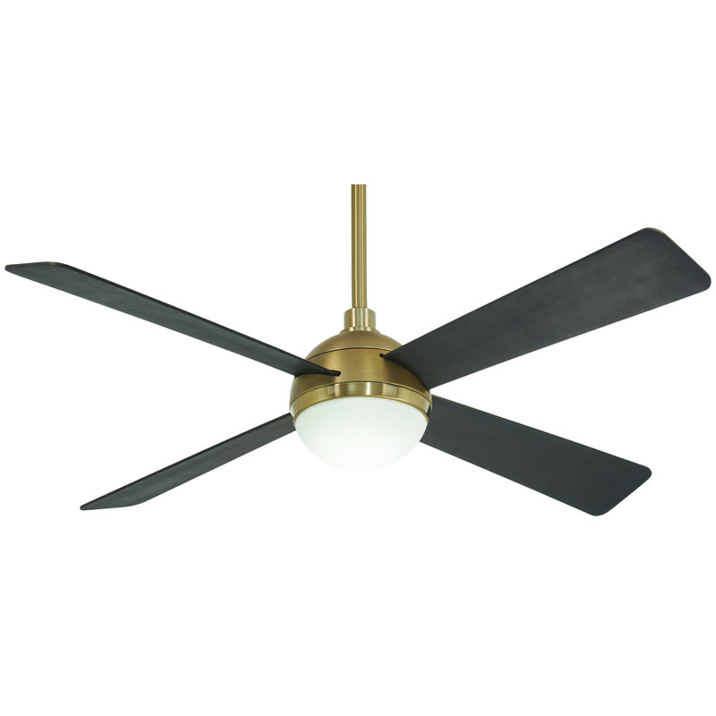 54" 4 - Blade LED Standard Ceiling Fan with Remote Control and Light Kit Included, Soft Brass with Brushed Blades