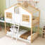 Charmant lit superposé simple au-dessus d'un lit simple en bois avec toit, fenêtre, porte et échelle Almirah-1275844324