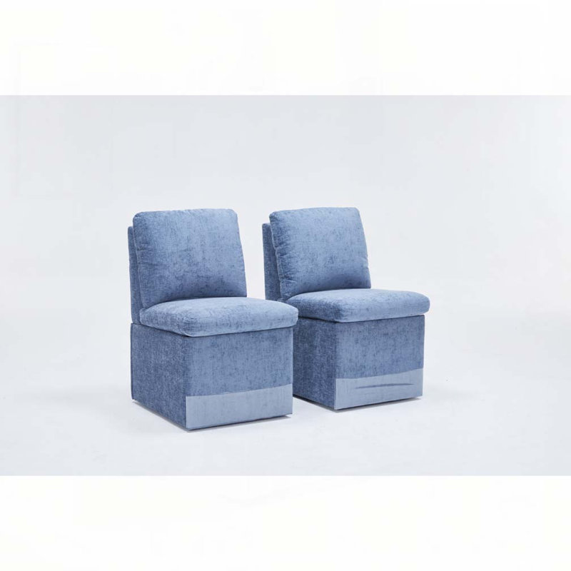 Chaise rembourrée en lin sans accoudoirs, Bleu
