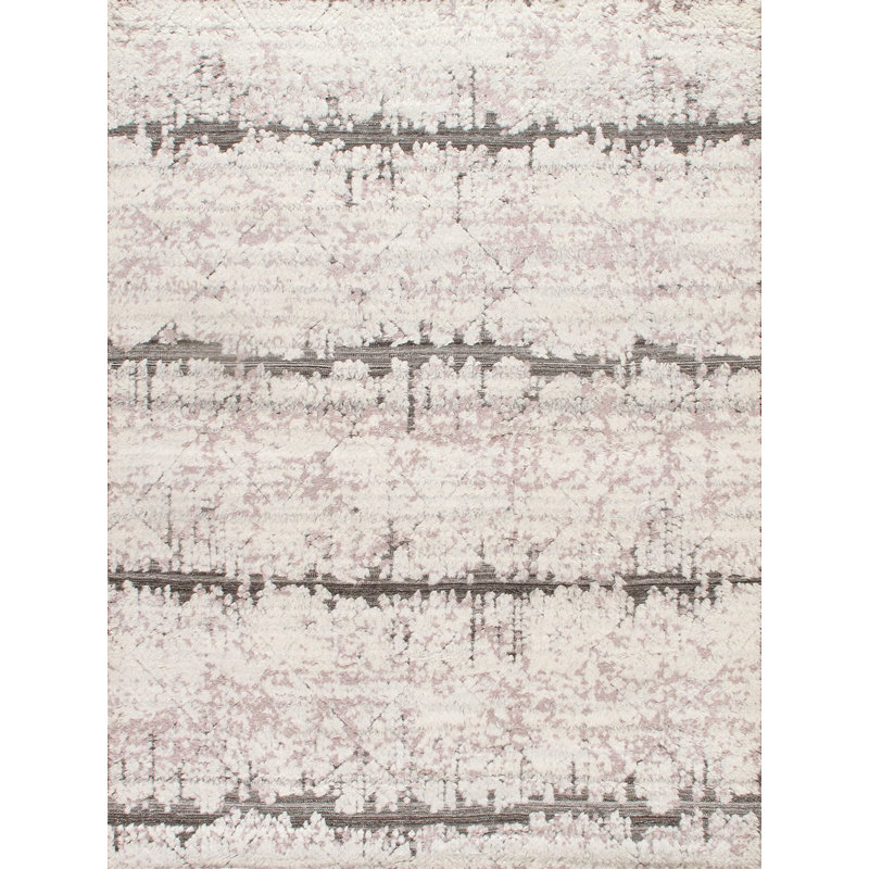 Vogue Geometric Hand-Knotted Wool Ivory/Gray Area Rug, Rectangle 10'2" x 14'0"