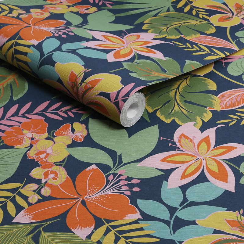 Envy So Exotic Floral Wallpaper, Navy