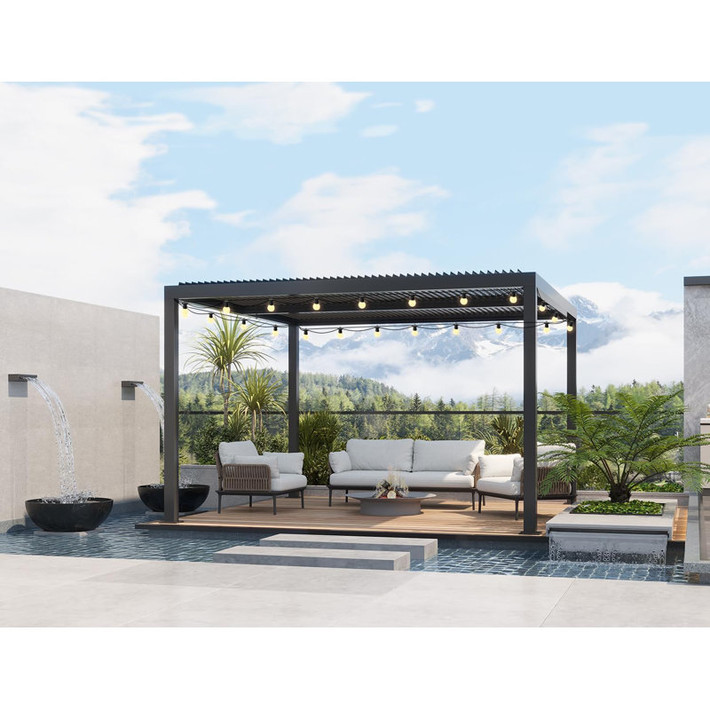 12 pi. L 12 pi. D Pergola en aluminium avec guirlandes de lumières de 48 pi