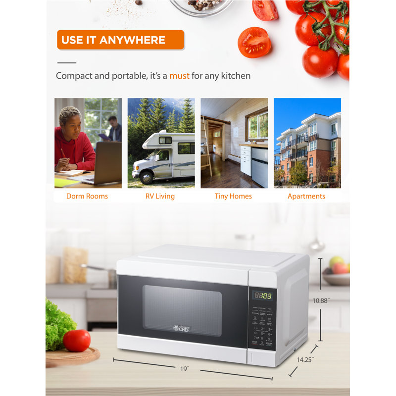 Four à micro-ondes à bouton-poussoir de 0,9 pi cu avec 10 niveaux de puissance, Blanc