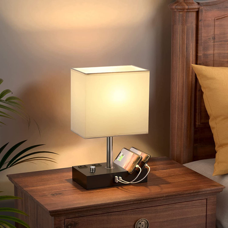 USB Table Lamp, White, 13.39" H x 4.69" W x 4.69" D