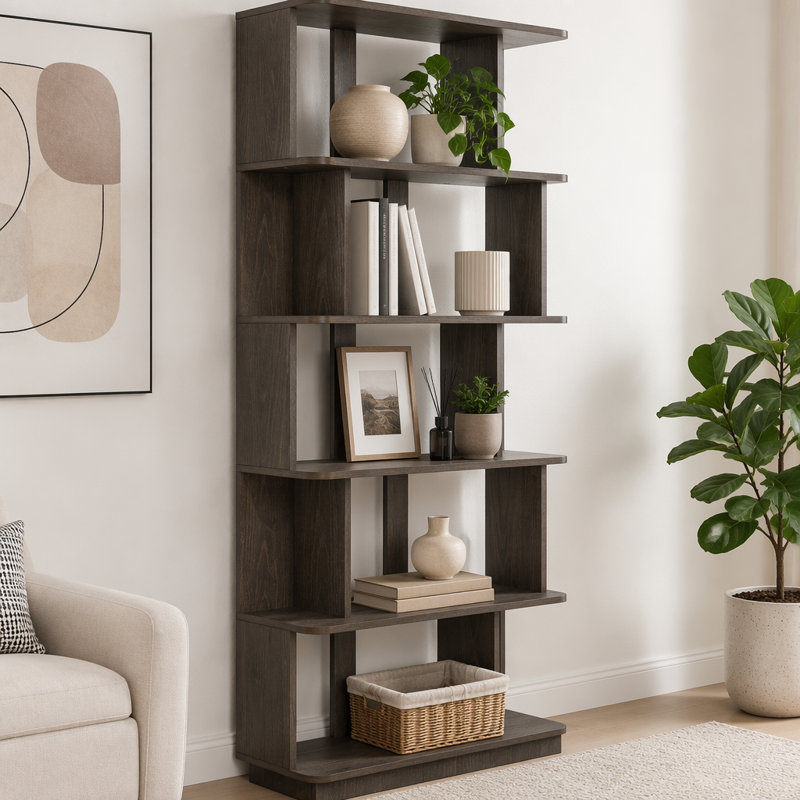 Bibliothèque de rangement ouverte à 5 niveaux L 31,5 "x H 64,56", Marron foncé