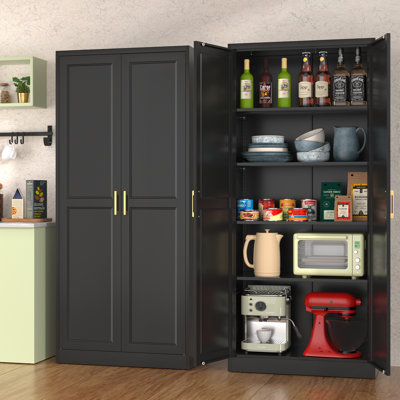 Black Kitchen Pantry Cabinet, 70.8 Inch Tall Storage Cabinet with Doors and Shelves, Pantry Cabinets for Living Room,Bedroom And Dining Room, 15.8"D x 31.5"W x 70.8"H 
