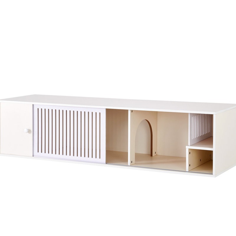 Cat Tv Stand In Delicate Cream White With Convenient Storage And Easily Removable Sliding Door Stylish Nuance