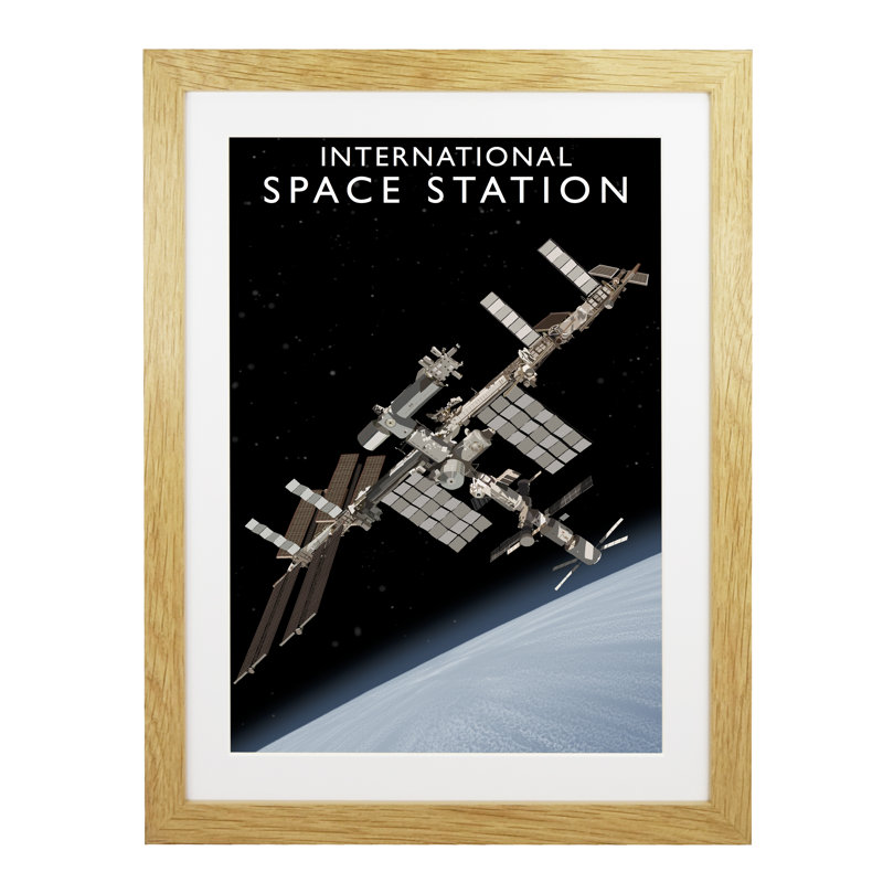 International Space Station - Print, Oak Wood Frame, 54 cm H x 44 cm W x 2.2 cm D