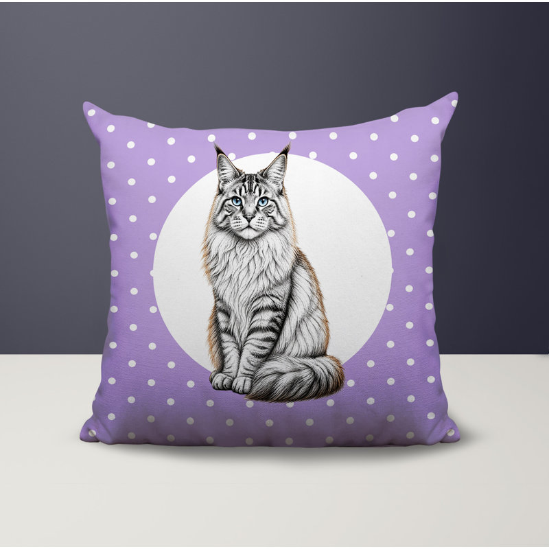 Oreiller réversible intérieur / extérieur Maine Coon Cat, 18x18, Lavender