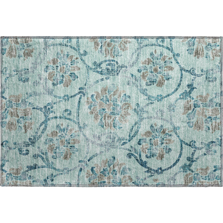 Premium Machine Washable Prisco Teal Rug