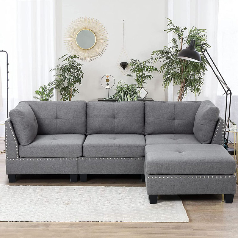 Canapé modulaire rembourré 88,6 po Marmie, Polyester gris
