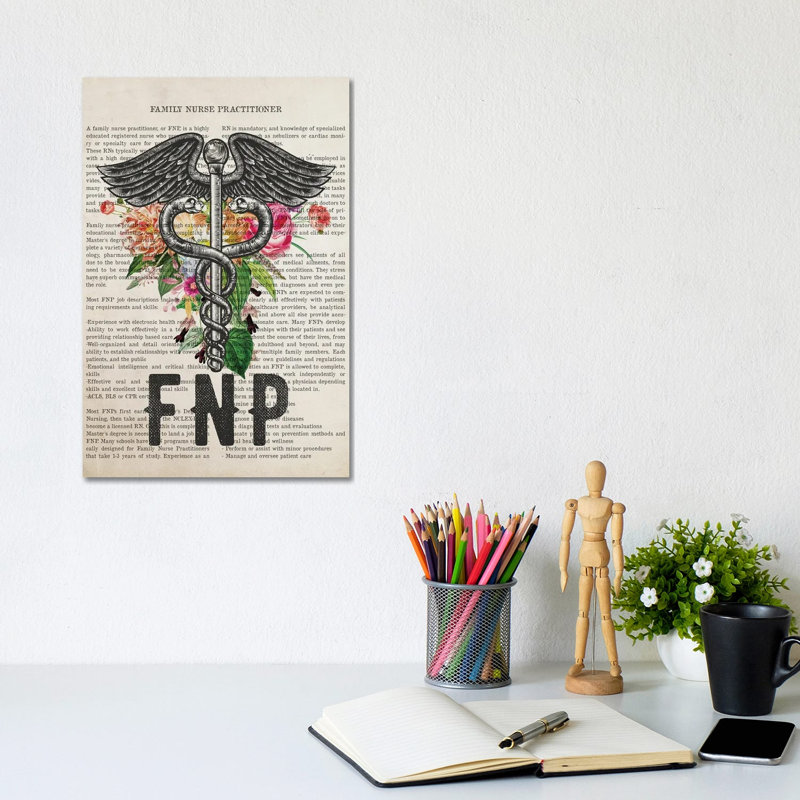 FNP, Family Nurse Practitioner With Flowers by Aged Pixel - Wrapped Canvas Painting, 20.32 cm H x 30.48 cm W