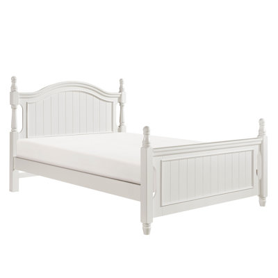 Lit double traditionnel en bois blanc avec lit à lattes classique et tête de lit