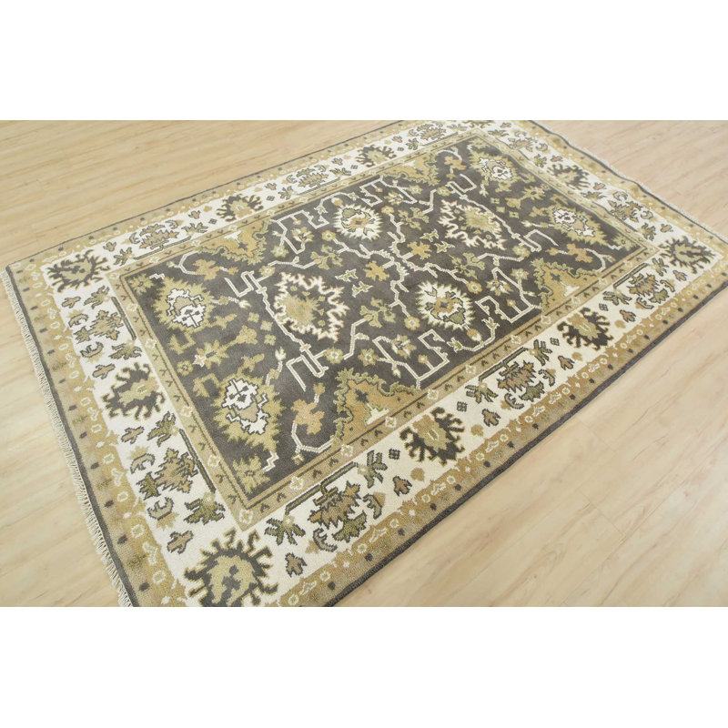 Tapis oriental gris en laine noué à la main Oushak