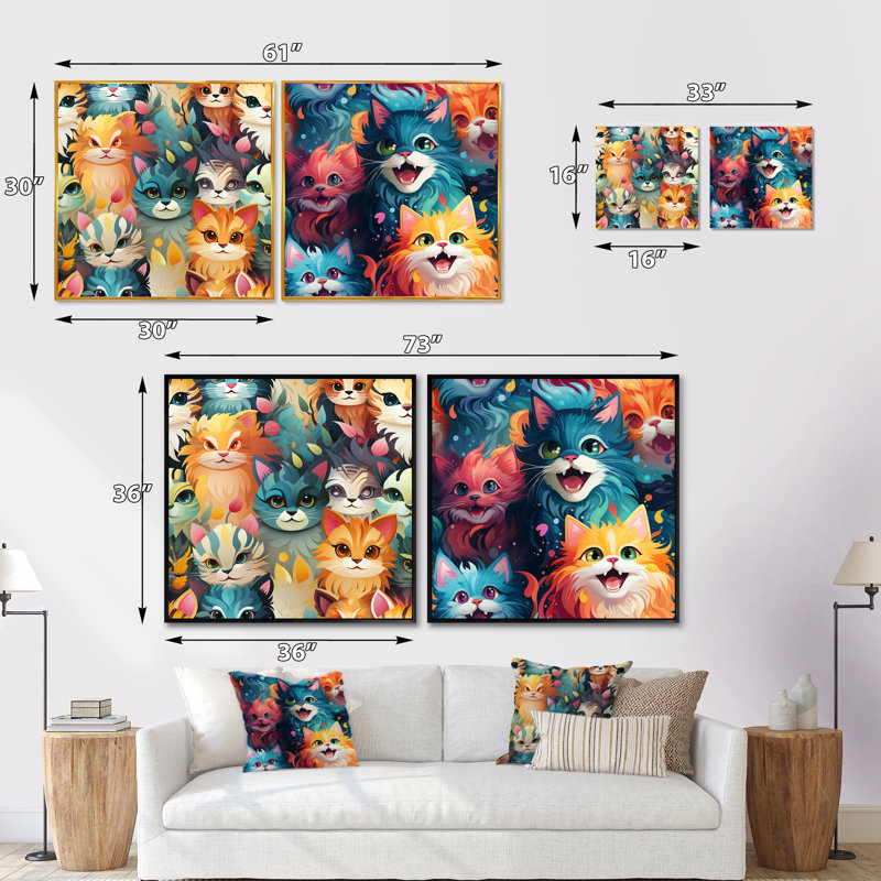 Ensemble de 2 papiers peints Curious Feline Army For Kids - animaux, Cadre flottant noir, H 16 po x l 33 po