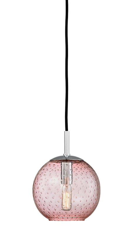 Rousseau 1 Light Pendant, Polished Chrome, Blue, 7.75" H X 6" W X 6" D
