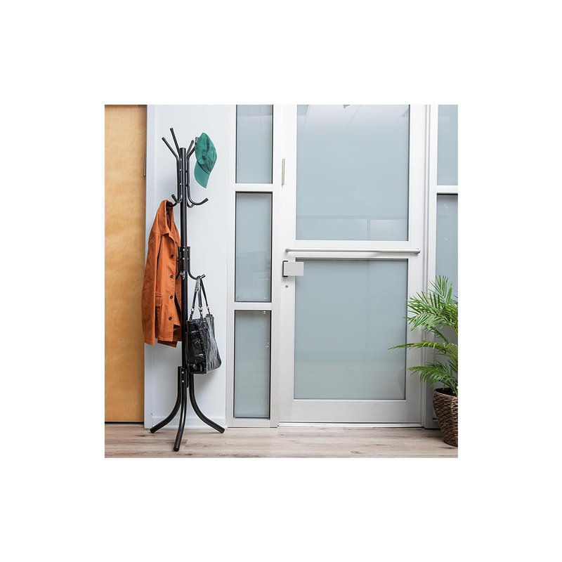 Langridge Freestanding Coat Rack, Multi-Tier Organizer for Office and Entryway, Metal, Black