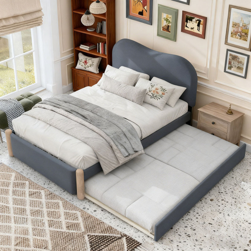 Lit plateforme tapissier Berber, gris, Simple