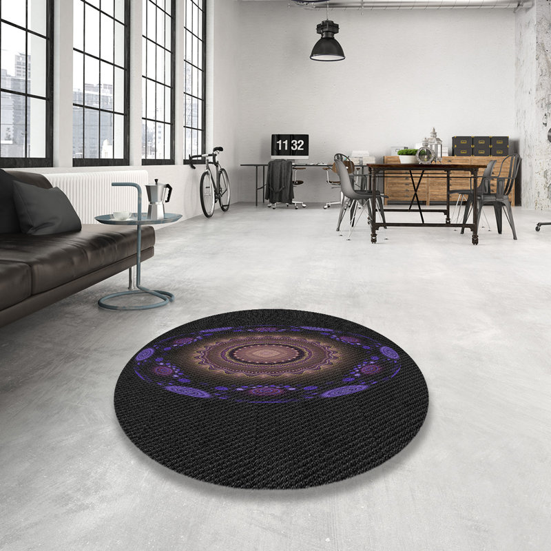 Tapis violet/brun/noir tissé à la machine, Rond 7 pi