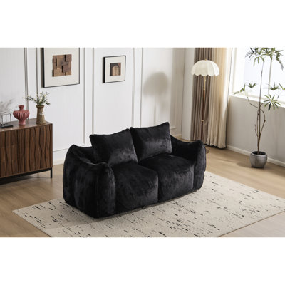 Fauteuil à billes noir géant pour adultes, moelleux, surdimensionné, chaise longue pour salon et chambre à coucher, sans assemblage, canapé en mousse à haute densité en fausse fourrure, rembourrage de résilience