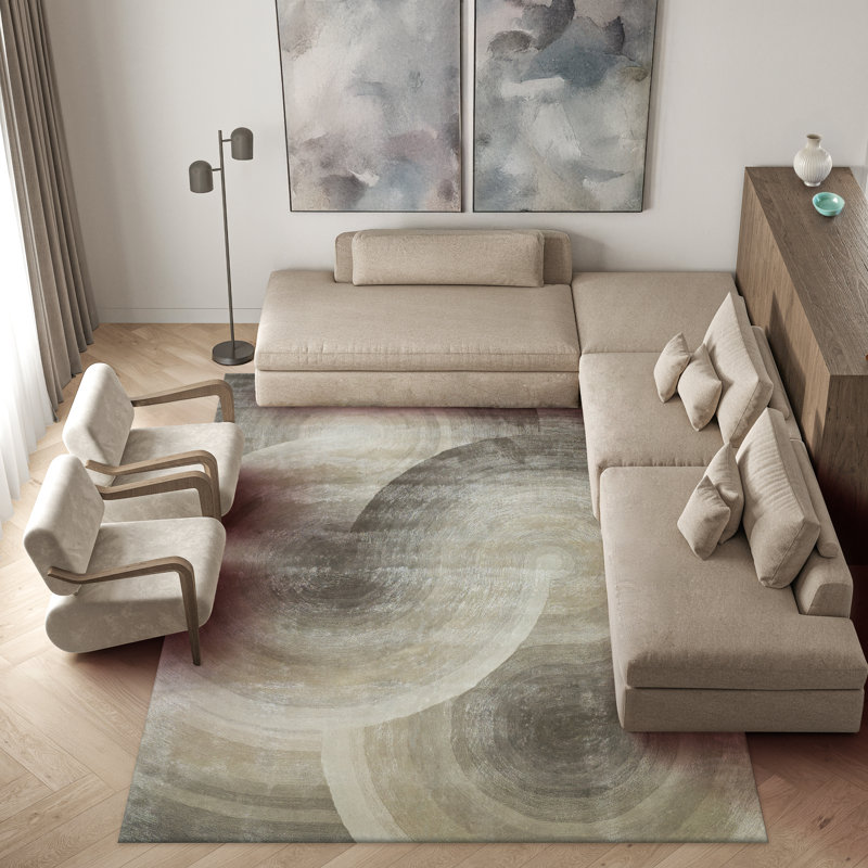 Mitomo Handmade Wool/Bamboo Silk Area Rug, Taupe, Rectangle 9' x 12'