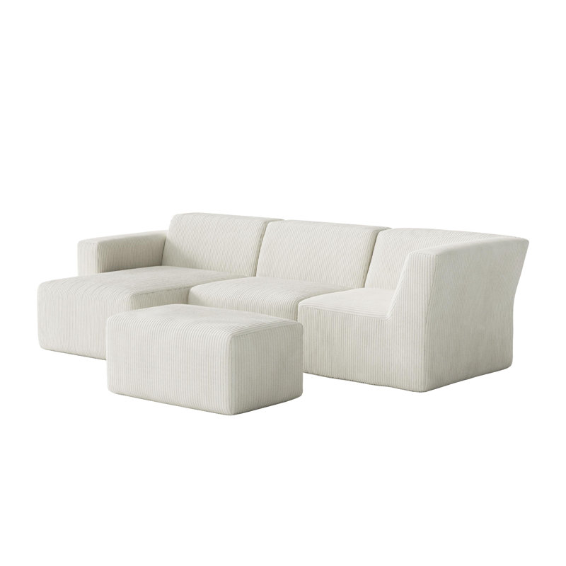 4 Seater Corduroy Seating Component, Left Hand Facing, Beige Corduroy