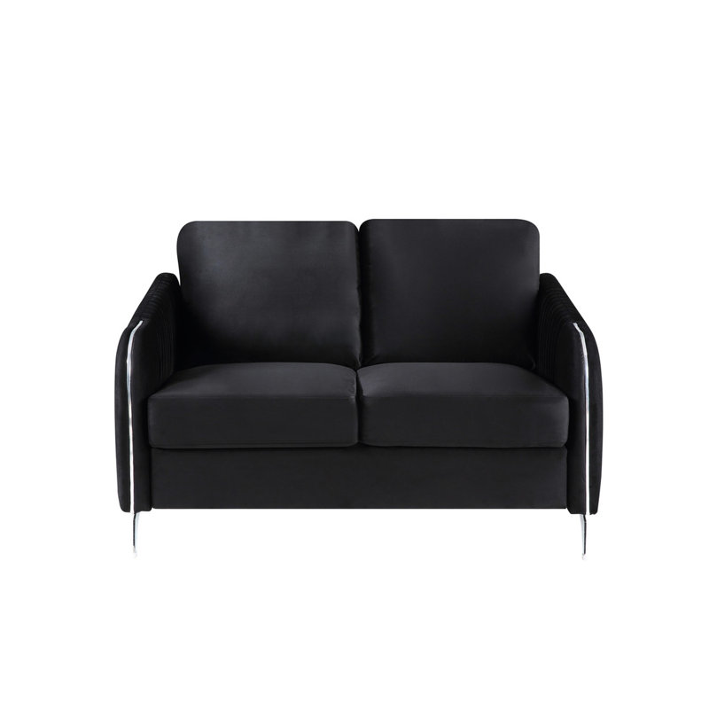 Velours moderne de 54 po, motif de courtepointe verticale, poids de 80,32 lb, coussins noirs non amovibles, hauteur du produit: 35,75 po