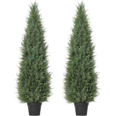 Set of 2 Artificial Cedar Topiary Trees – 3 Ft UV-Resistant Faux Evergreen Shrubs in Pots for Outdoor Porch, Patio, and Wedding Decoration