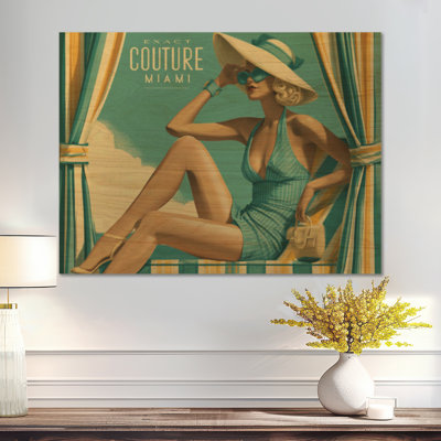 Décoration Miami Poolside - Tableau mural en bois pour femme élégante
