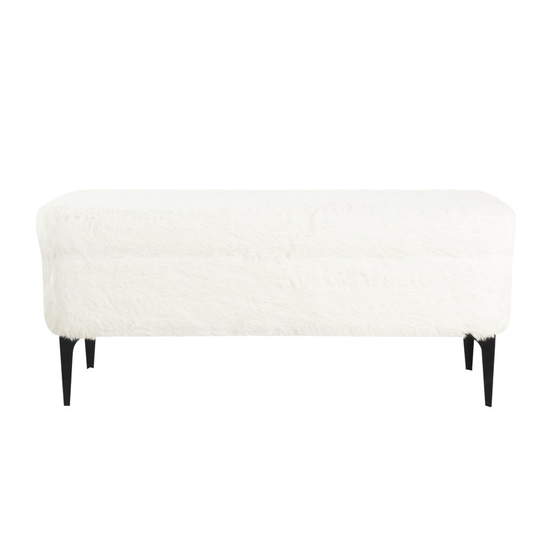 Ameelya Upholstered Storage Bench, White Faux Fur