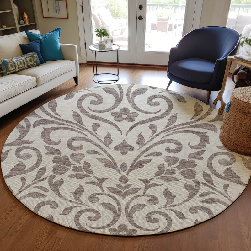 Malek Washable Floral Indoor / Outdoor Rug, Round 8'