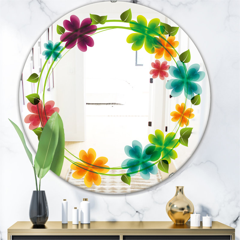 Miroir mural fleurs avec pétales de cœur, H 23,6 po x l 23,6 po