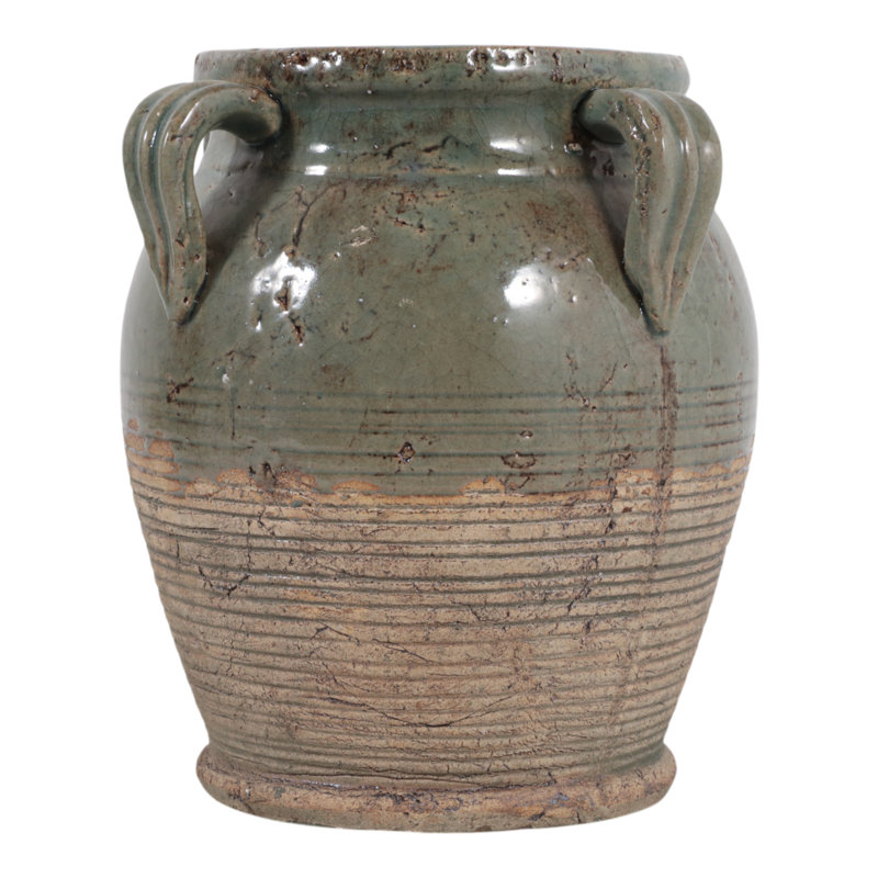Ceramic/Porcelain Table Vase, 9.75" H x 9" W x 8.5" D, Matte Brown