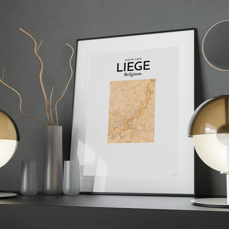 «Liege City Map», impression, Orange / or pâle, H 27,6 po x l 19,7 po