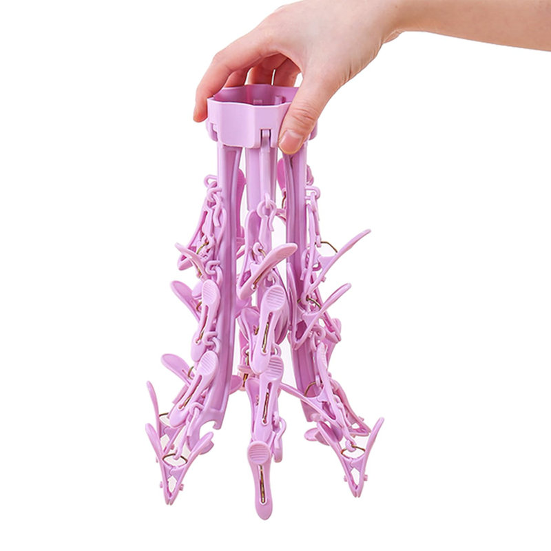 Séchoir pliable avec 24 pinces pour sécher les chaussettes Linge pour bébé Serviettes de séchage Séchoir rotatif pour chaussettes 2 pièces