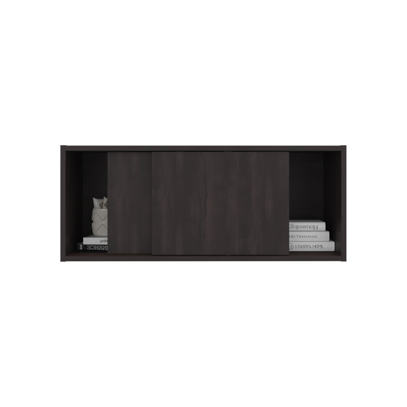 Note 32-Inch Wide Wall Storage Cabinet With Sliding Doors, Dark Walnut