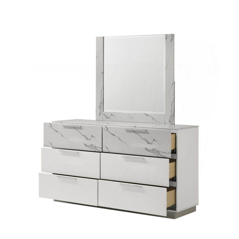 Mirror White  – Two-Tone High-Gloss Marble & Lacquer Frame With Oversized Reflective Surface(INCLUDES MIRROR ONLY)