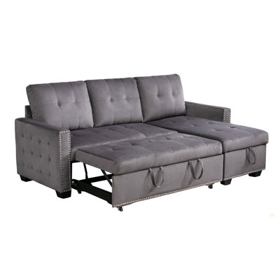 77 Inch Reversible Sectional Storage Sleeper Sofa Bed , L-Shape 2 Seat Sectional Chaise With Storage , Skin-Feeling Velvet Fabric For Living Room Furniture