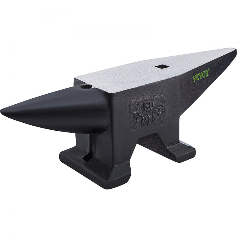 Enclume en acier coulé, enclume à corne simple de 110 lb (50 kg) avec grand comptoir et base stable, enclume à corne ronde robuste de haute dureté, pour plier, façonner