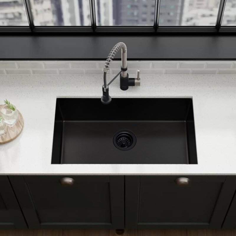 Évier de cuisine 32 po x 19 po en acier inoxydable, noir acier, bol simple et acier fonctionnel 32 po x 19 po, encastré, teinté, polyvalent