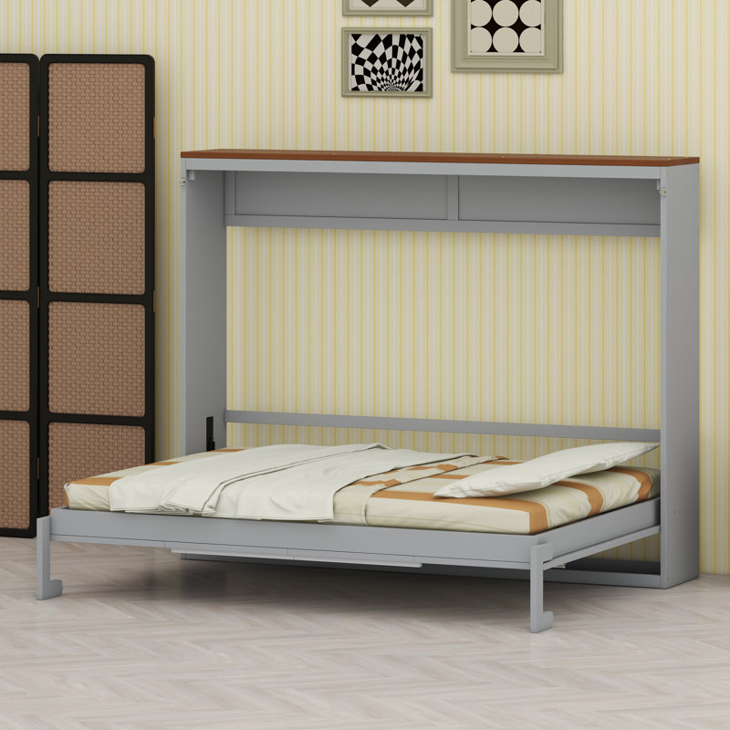 Lit escamotable mural peu encombrant avec ports de charge USB intégrés, Gris