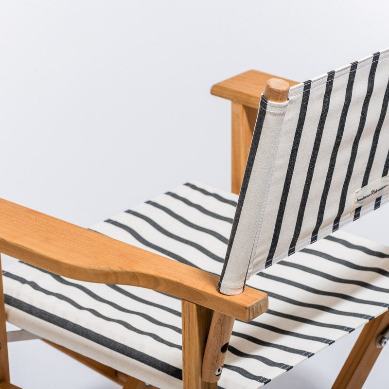Directors Chair Table, Black/White Striped/Natural Wood
