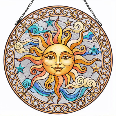 Panneau de vitrail Sun Face ， 7,8H