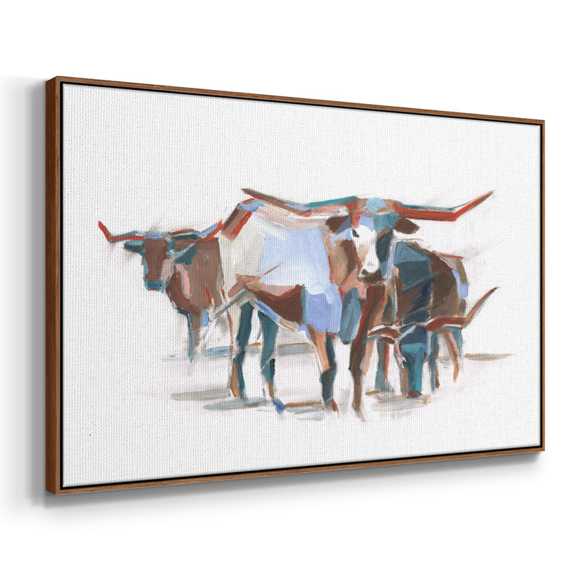 Modern Longhorns II, reproduction d'art sur toile, H 27 po x l 41 po x P 2 po, Noyer
