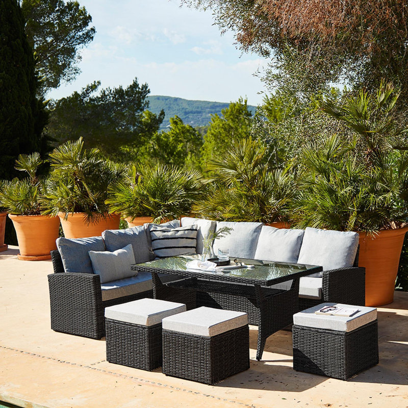 Bernardina 9 - Person Rattan with Cushions, Black