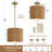 Oak-Tone Slatted Drum Pendant Light, Brushed Gold Finish, Adjustable Height