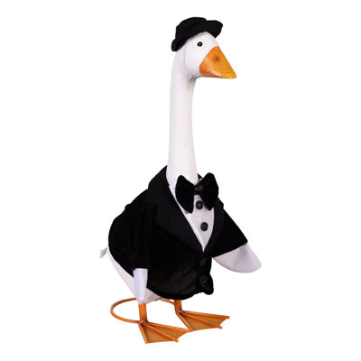 Giddy The Goose, Metal Porch Statue With Groom Outfit, 21in. H