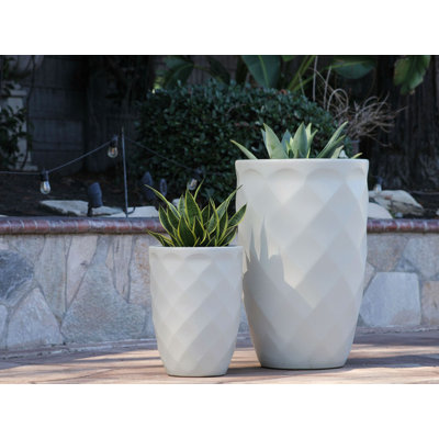 Pots de fleurs hauts en grès cérame à motif diamant, ensemble de 2 - Intérieur/Extérieur