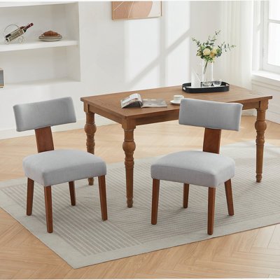 Set of 2 Fur Fabric Modern Armless Dining Chairs With Curved backrest and Solid Wooden Legs for Dining Room Living Room ,Ivory
