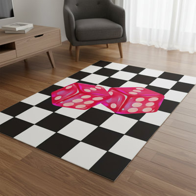 Tapis à carreaux noir et blanc touffeté à la main lavable à la machine 4 pi x 6 pi